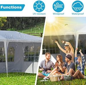 Discover the ultimate party tent solution - Canopy's 10'x30' Party Tent with 5 removable sidewalls and waterproof UV resistant design. Perfect for weddings, camping, or outdoor gatherings!