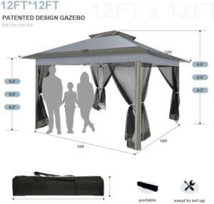 Experience outdoor living with the Cobizi pop-up gazebo, featuring mosquito netting and sandbags. Perfect for gardens, backyards, or lawns, this portable tent includes 4 ropes, 8 stakes, and a carrying bag.