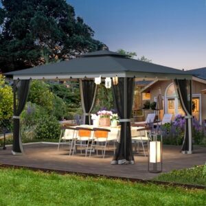 Enhance your outdoor living with this [Upgraded] 10x12 Gazebo featuring heavy-duty metal frame, dual air roof and waterproof canopy. Perfect for patio decks!
