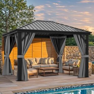 Transform your outdoor space with the YITAHOME 10x12FT Metal Gazebo featuring galvanized iron columns and aluminum canopy. Perfect for backyards, decks, and lawns, this gray gazebo offers great value.