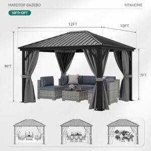 Transform your outdoor space with the YITAHOME 10x12FT Metal Gazebo featuring galvanized iron columns and aluminum canopy. Perfect for backyards, decks, and lawns, this gray gazebo offers great value.