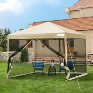 Elevate your outdoor events with VIVOHOME's 10x10ft Pop-Up Canopy, featuring mosquito netting, 2 zipper doors, and a roller bag. Perfect for yard camping, picnics, or parties!