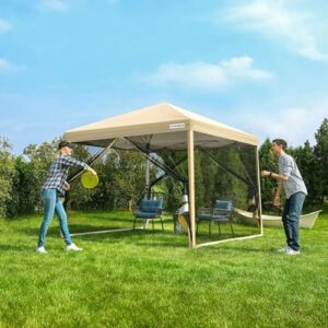 Elevate your outdoor events with VIVOHOME's 10x10ft Pop-Up Canopy, featuring mosquito netting, 2 zipper doors, and a roller bag. Perfect for yard camping, picnics, or parties!