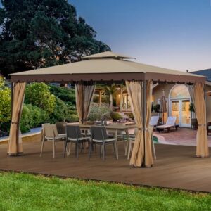 Discover the ultimate outdoor retreat with our [Upgraded] 10x13 Gazebo featuring sturdy metal frame, mosquito netting, and waterproof canopy. Perfect for patio gatherings!