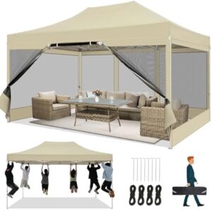 "Upgrade your outdoor gatherings with the COBIZI 10x15 Heavy Duty Pop Up Canopy Tent. Features 4 sidewalls and mosquito netting for a comfortable setting, perfect for backyard, patio, or garden events."