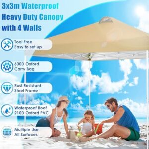 "Create a comfortable outdoor space with the COBIZI Canopy Tent, featuring waterproof commercial instant gazebos with 4 sidewalls and sturdy stakes & ropes. Perfect for parties or backyard gatherings."