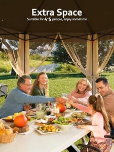 "Transform your outdoor space with this 13x13FT pop up gazebo featuring hexagonal canopy, strong steel frame, and mesh netting. Perfect for patios, backyards, gardens, or weddings."