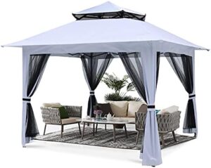 Here is the optimized SEO meta description:

"Perfect outdoor gatherings with ABCCANOPY's 13x13 pop up gazebo, featuring mosquito netting and a sturdy white canopy ideal for patio, garden or backyard use."