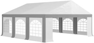 Maximize outdoor fun with Outsunny's heavy-duty party tent, featuring removable sidewalls, double doors, and a large canopy. Perfect for weddings, parties, and BBQs, this 20x20 ft shelter provides ample shade and protection from the elements.