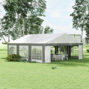 Maximize outdoor fun with Outsunny's heavy-duty party tent, featuring removable sidewalls, double doors, and a large canopy. Perfect for weddings, parties, and BBQs, this 20x20 ft shelter provides ample shade and protection from the elements.