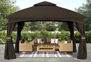 "Transform your outdoor space with the ABCCANOPY 10x10 gazebo, featuring mosquito netting and sturdy construction. Perfect for shade and rain protection on lawns, gardens, backyards, and decks."