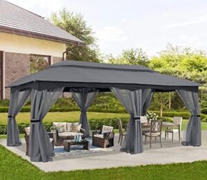 Shelter your outdoor gatherings with the ABCCANOPY 10x20 Gazebo featuring mosquito netting and waterproof canopy. Perfect for lawns, gardens, backyards, and decks.