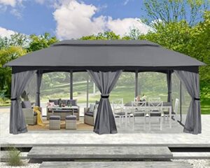 Shelter your outdoor gatherings with the ABCCANOPY 10x20 Gazebo featuring mosquito netting and waterproof canopy. Perfect for lawns, gardens, backyards, and decks.