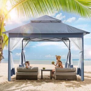 Elevate your outdoor gatherings with TINKLE WELL's Easy Set-up 13FT Pop Up Canopy, featuring netting and double roof tops for instant shelter in 169 sq ft of shaded space. Perfect for backyard events or camping trips!