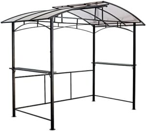 Elevate your outdoor cooking experience with the Grill Gazebo, featuring an interlaced vented polycarbonate roof, side shelves, and 8x5Ft coverage. Perfect for patio gatherings and picnics!