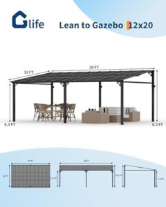 Discover the ultimate 12'x20' gazebo with a strong aluminum frame and durable 6mm polycarbonate roof, perfect for all-weather outdoor spaces.