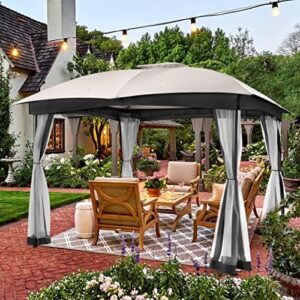 Outdoor living made easy! This FAB BASED gazebo features a sturdy steel frame, strong legs and double vent canopy with privacy netting for a cozy outdoor space. Perfect for lawns, backyards or decks.