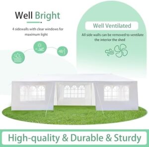 Here is the meta description:

"Perfect outdoor event shelter: 10x30ft waterproof canopy with removable sidewalls for BBQs, birthday parties, weddings, and more. Great for backyard, garden, or patio gatherings."