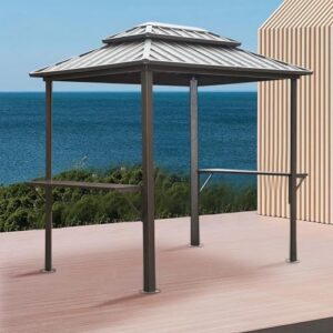 "Transform your outdoor space with the NicBex Grill Gazebo 8' x 6', featuring aluminum construction, shelves for serving tables, and a permanent double roof. Perfect for patio, lawn, deck, backyard, or garden use."