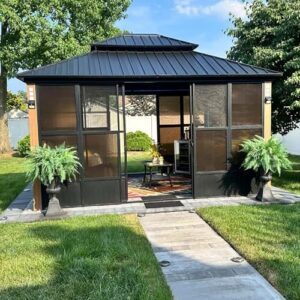 Bring the outdoors in with the Purple Leaf patio gazebo, featuring a sturdy aluminum frame and detachable windows for versatile use. Perfect for backyard gatherings or relaxation.