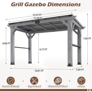 Elevate your outdoor gatherings with the 6.5x12.5 FT wood grill gazebo featuring a hardtop galvanized steel roof and cedar wood construction. Perfect for BBQs, gardens, or decks.