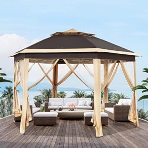 Here is the meta description:

"Instantly create a shaded outdoor space with this Yaheetech 13x13 Pop up Gazebo, featuring hexagonal design, double tiers and mesh netting for maximum shade and ventilation. Perfect for lawn, garden, backyard or deck gatherings."