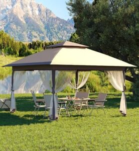 "Transform your outdoor space with the Garvee 13x13FT Pop Up Gazebo. Enjoy backyard gatherings, weddings and patio dining under its mosquito netting canopy. Perfect for parties and everyday use, on clearance now!"