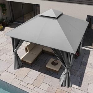 Enhance your outdoor living space with the LAUSAINT HOME 10'x10' gazebo, featuring heavy-duty construction, double roofs, and mosquito nettings for comfortable gatherings. Smoke Grey design complements any backyard.
