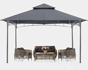 Here is the meta description:

"Transform your patio with the ABCCANOPY Gazebos 10x10, a sturdy steel frame gazebo perfect for lawn and backyard gatherings. Dark gray finish and easy setup."