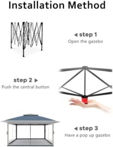 Easy setup canopy tent for backyard gatherings, featuring pop-up gazebo design, 4 sand bags for stability, and adjustable height. Perfect for mosquito-free outdoor events.