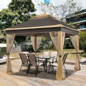 Enhance your outdoor living space with the Yaheetech 11x11 Pop Up Gazebo, featuring a sturdy canopy, mesh netting and 4 sandbags for stability. Perfect for lawns, gardens, backyards and decks.