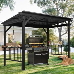 Unlock outdoor cooking adventures with the Domi 6.5x12FT Hardtop Grill Gazebo, featuring galvanized steel roofing and metal permanent sun shade for patio or yard use.