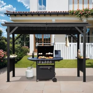 Unlock outdoor cooking adventures with the Domi 6.5x12FT Hardtop Grill Gazebo, featuring galvanized steel roofing and metal permanent sun shade for patio or yard use.