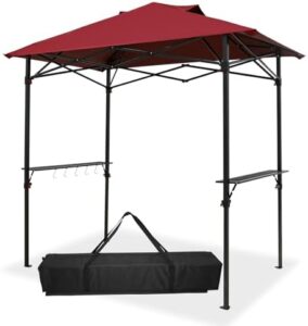 Discover the ultimate outdoor grilling experience with our portable Pop up Barbeque Grill Gazebo, featuring a 8x5 ft canopy and handy wired shelf for utensils.