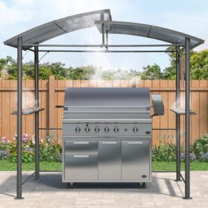 Enhance your backyard gatherings with the PURPLE LEAF Grill Gazebo, featuring an aluminum shelter with polycarbonate roof and side shelves for outdoor parties and picnics.