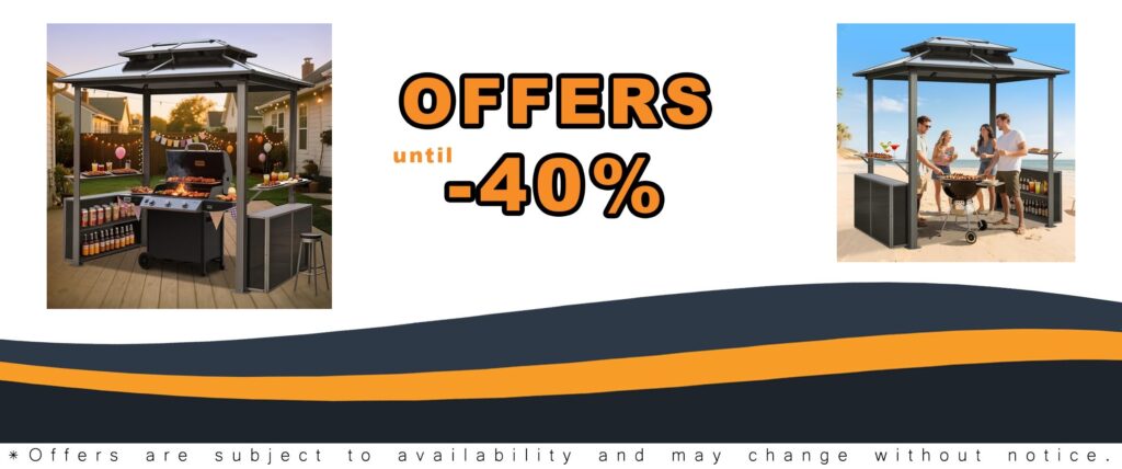 Mellcom 6x8 Grill Gazebo Outdoor BBQ Shelter with Storage Cabinets