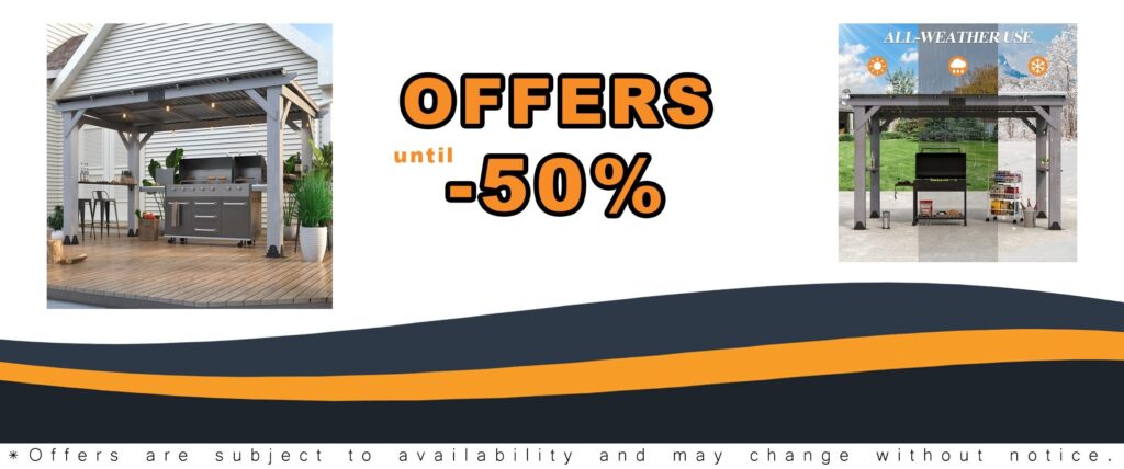 Outdoor Grill Gazebo - Hardtop Cedar Wood with 2 Side Shelves