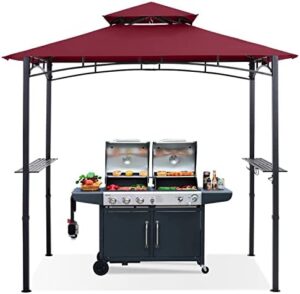 Elevate your outdoor gatherings with the ABCCANOPY 8x5 Grill Gazebo Shelter, featuring a burgundy canopy and LED light for warm ambiance. Perfect for backyard BBQs and parties, this gazebo provides ample shade and protection from the elements.