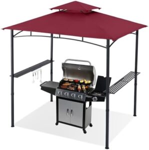 Elevate your outdoor gatherings with the ABCCANOPY 8x5 Grill Gazebo Shelter, featuring a burgundy canopy and LED light for warm ambiance. Perfect for backyard BBQs and parties, this gazebo provides ample shade and protection from the elements.