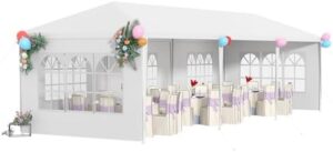 Perfect outdoor gatherings await with this spacious 10x30 canopy patio tent gazebo featuring 5 removable walls, ideal for parties, weddings, and BBQs.