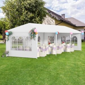 Perfect outdoor gatherings await with this spacious 10x30 canopy patio tent gazebo featuring 5 removable walls, ideal for parties, weddings, and BBQs.