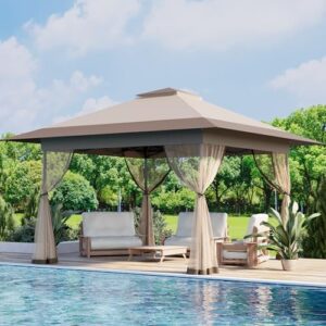 Here is the generated meta description:

"Stay dry under this 13x13 Pop Up Gazebo Tent with Mosquito Netting - perfect for patio, garden, or backyard use. Quick setup and water-resistant design make it ideal for outdoor gatherings."