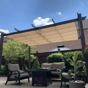 Here is the optimized SEO meta description:

"Add style and shade to your outdoor space with Purple Leaf's 10' x 10' retractable pergola featuring a sun shade canopy for patio, garden, or beach use. Perfect for modern yards and gazebos."