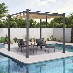Here is the optimized SEO meta description:

"Add style and shade to your outdoor space with Purple Leaf's 10' x 10' retractable pergola featuring a sun shade canopy for patio, garden, or beach use. Perfect for modern yards and gazebos."