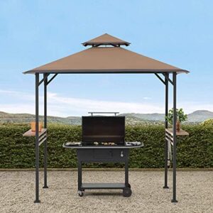 Here is the optimized meta description:

"Perfect outdoor gathering space with Sunjoy's 5x8 ft Grill Gazebo featuring a double-tiered canopy roof and black steel frame. Ideal for patios, gardens, and backyards."