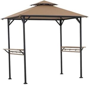 Here is the optimized meta description:

"Perfect outdoor gathering space with Sunjoy's 5x8 ft Grill Gazebo featuring a double-tiered canopy roof and black steel frame. Ideal for patios, gardens, and backyards."