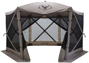 Set up for a camping adventure with Tents' G6 Portable Gazebo, featuring waterproof and UV resistant fabric, room for 8 people and a table. Perfect for outdoor gatherings!