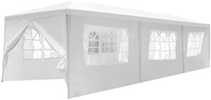 "Host unforgettable outdoor events with the Canopy 10'x30' Party Tent. Heavy-duty and waterproof, it features 8 removable sidewalls for flexibility. Perfect for weddings, camping, or BBQs."