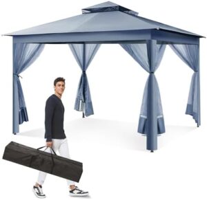 "Create a shaded oasis with the yoyomax Outdoor Pop Up Gazebo, featuring waterproof design, double roof tops, and 169 sq ft of shade for beach parties, camping, or picnics."