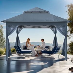 "Create a shaded oasis with the yoyomax Outdoor Pop Up Gazebo, featuring waterproof design, double roof tops, and 169 sq ft of shade for beach parties, camping, or picnics."